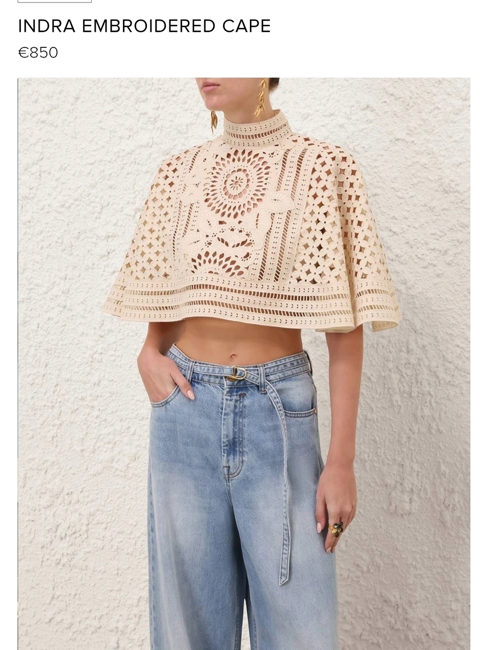 Zimmermann Indra Embroidered Cape Top - Cream